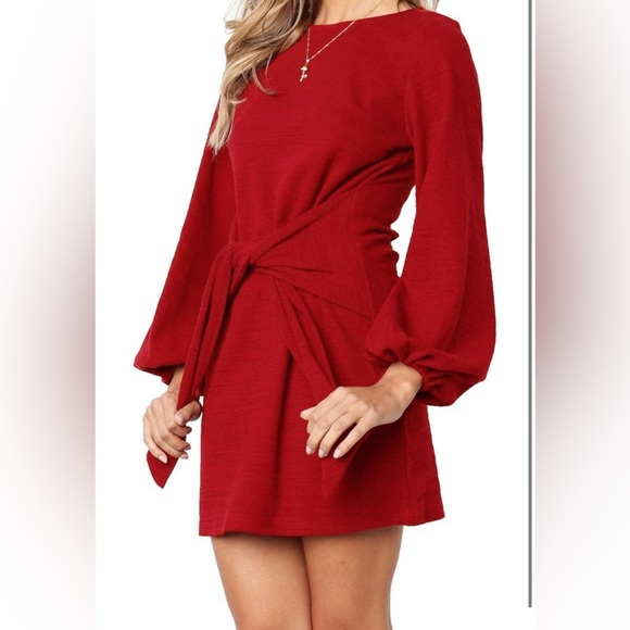 R.Vivimos Women's Cotton Long Sleeve Elegant Knitted Tie Waist Sweater Dress - Picture 2 of 12